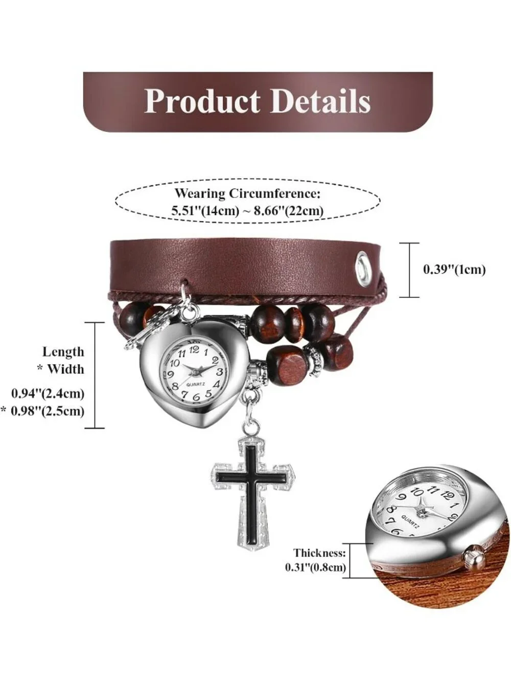 Women's Brown Analog Quartz Cross Bracelet Weave Wrap Around Leather Wrist Watch